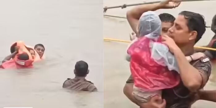 सूरत से महाराष्ट्र जा रही थी बस बाढ़ में फंसी, छत पर चढ़े यात्री, फिर पुलिस ने ली एंट्री, खाकी को सैल्यूट